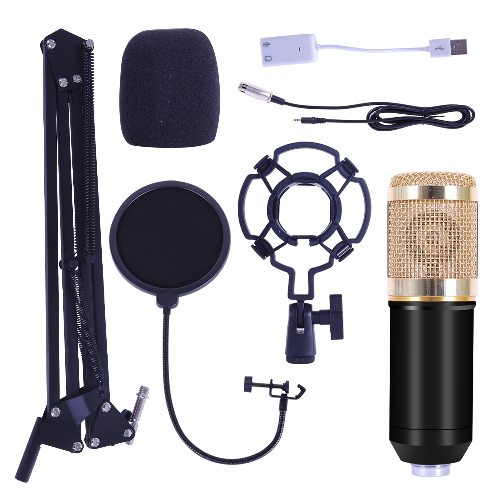 Sunthon Condenser Microphone Bundle,BM-800 Mic Kit with Live Sound Card,Adjustable Mic Suspension Arm,Metal Shock Mount and Double-Layer Pop Filter for Studio Recording & Broadcasting