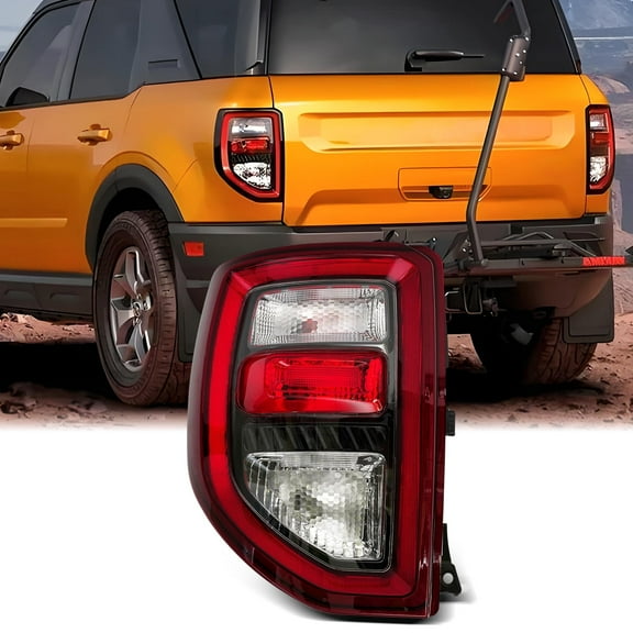 Sunthon Tail Lights Replacement for 2021 2022 2023 2024 Ford Bronco Sport, Red Transparent LED Lamp W/ Bulb and Wiring Harness, Chrome Housing Left Driver Side, FO2801284
