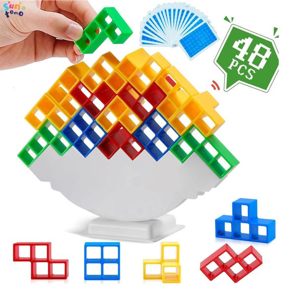 Suntomo 48Pcs Balance Stacking Game, Tetra Tower Board Game, Family Parties, Travel, and Team Building