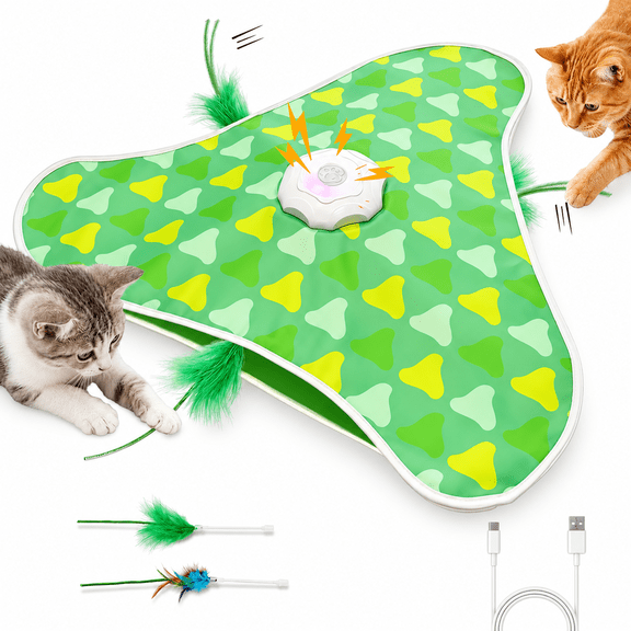 Suntomo Interactive Cat Toy for Indoor Cats, Automatic Hide and Seek Mat with Moving Feathers, 3 Play Modes, Touch Activated, USB-C Rechargeable