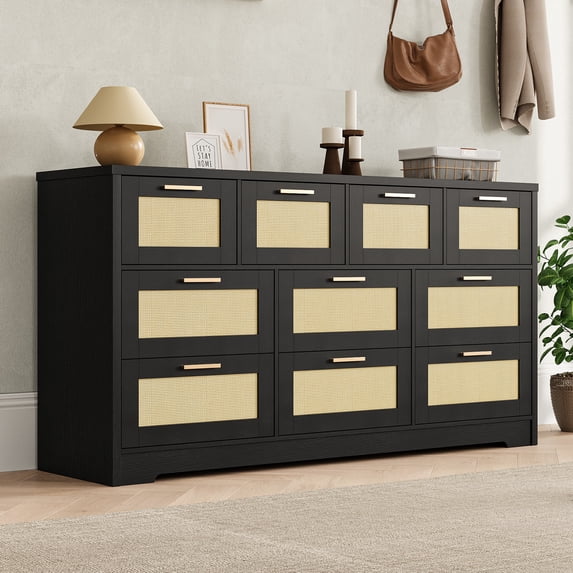 Sunvasagoo 10-Drawer Rattan Drawers - Storage Chest, Bedroom Storage Furniture, Multi-Drawer Storage Unit, Wooden Chest of Drawers, Home Organization Furniture