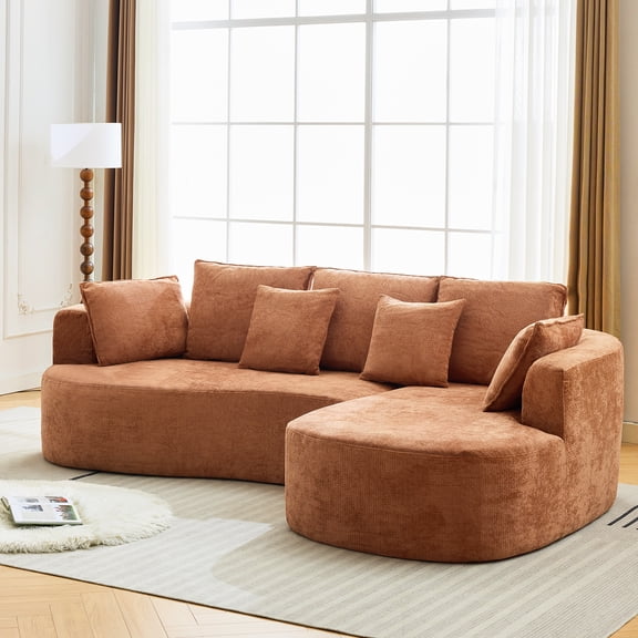 Sunvasagoo 106" Curved Modular Sofa with Chenille Upholstery, Grey/Beige/Orange