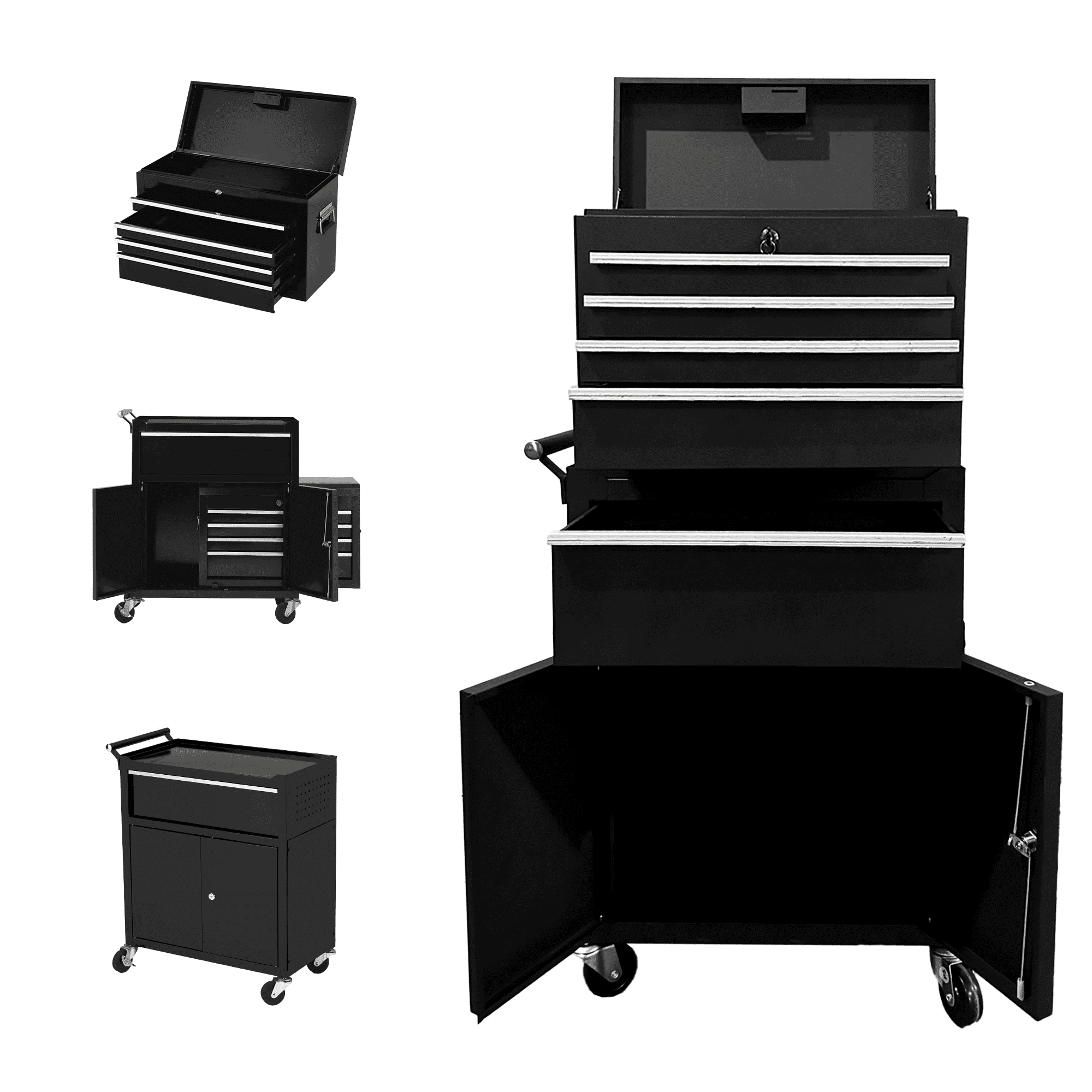 Sunvasagoo 20" Steel Rolling Tool Chest w/ Detachable Top Box, 5-Drawers, Anti-Rust, Black