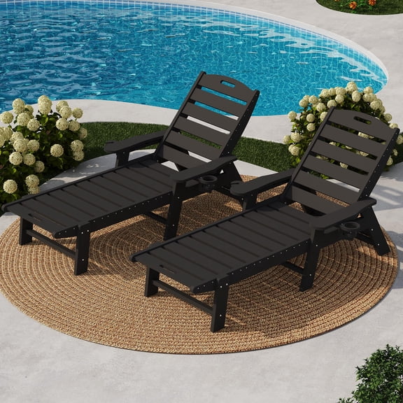 Sunvasagoo 2Pcs HDPE Chaise Lounge Chair, 5-Position Adjustable, 450Lb Capacity, Black