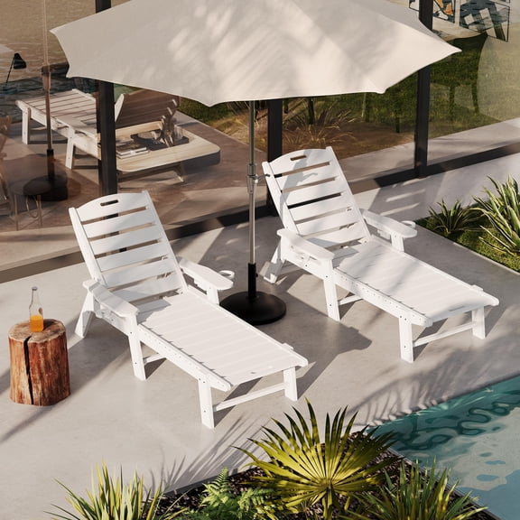 Sunvasagoo 2Pcs HDPE Chaise Lounge Chair, 5-Position Adjustable, 450Lb Capacity, White