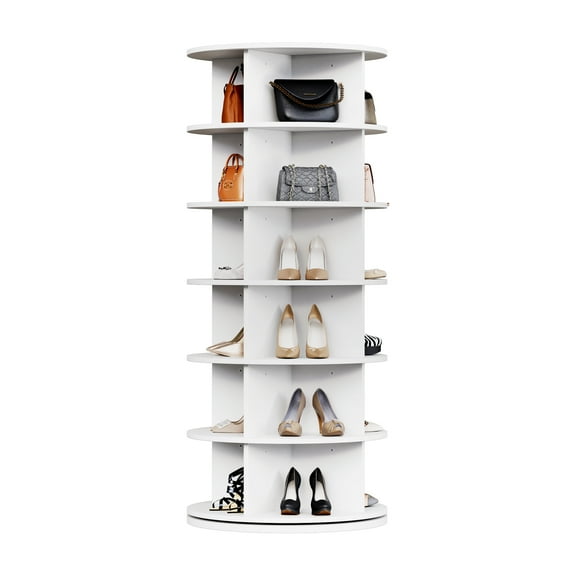 Sunvasagoo 6-Tier Rotating Shoe Organizer, White MDF Spinning Rack, 23"x23"x56"