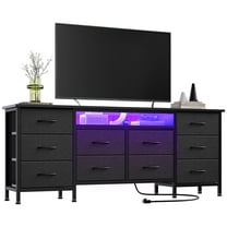 Sunvasagoo 63" TV Stand with LED Lights & Power Outlets, 10-Drawer Dresser Fabric Storage Cabinet for Bedroom, Living Room