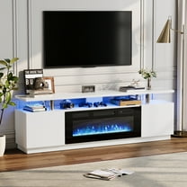 Sunvasagoo 70" Fireplace TV Stand w/ 36" Electric Fireplace, LED Lights Entertainment Center for TVs Up to 80", 2 Storage Cabinets, White