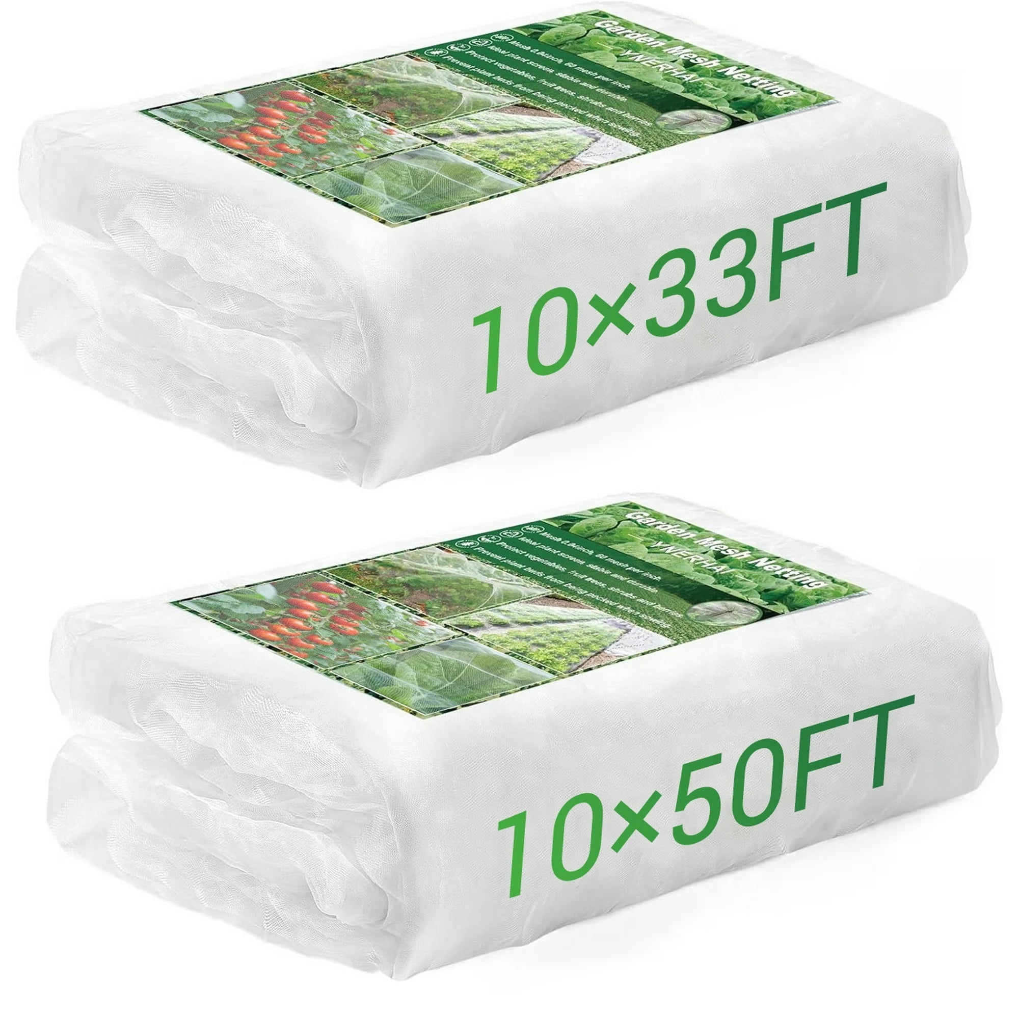Sunvasagoo 80-Mesh Garden Netting 2-Pack, PE Resin Plant Cover, 3x10m + 3x15m