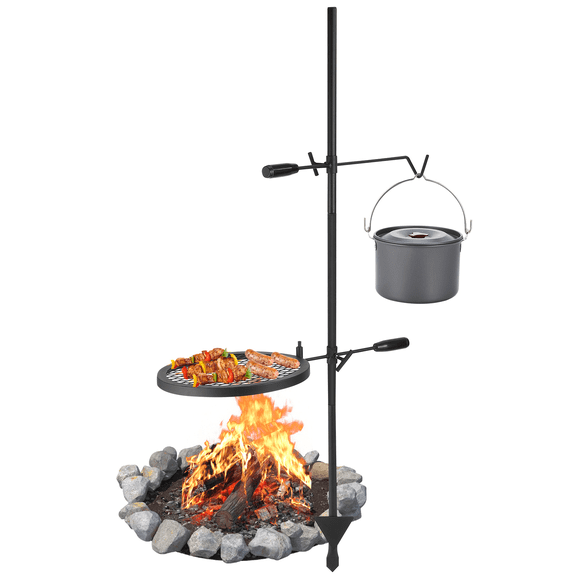 Sunvasagoo Campfire Grill Grate Set, Carbon Steel with 600°f Powder Coating, Adjustable Swivel & Folding Models with Carry Bag for Outdoor BBQ Cooking