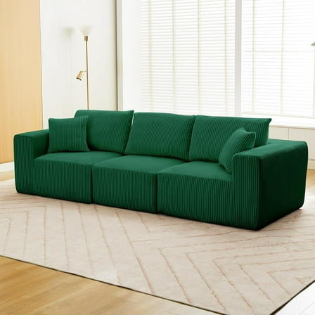 Sunvasagoo Cloud-Like Modular Sofa 108", Plush Corduroy 3-Seater Sectional, No Assembly Needed, Green