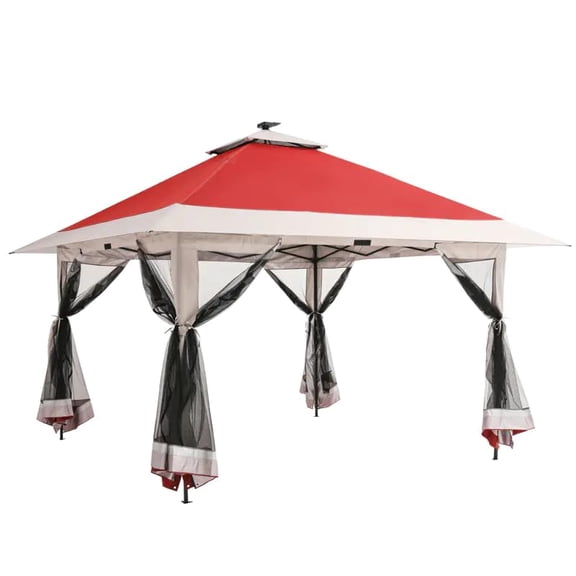 Sunvasagoo Double Roof Pop Up Outdoor Gazebo Canopy Tent - Heavy Duty Mosquito Netting Patio Shelter - Easy Setup Screened Pavilion Includes Sand Bags - 12x12ft for Garden, Backyard, Lawn