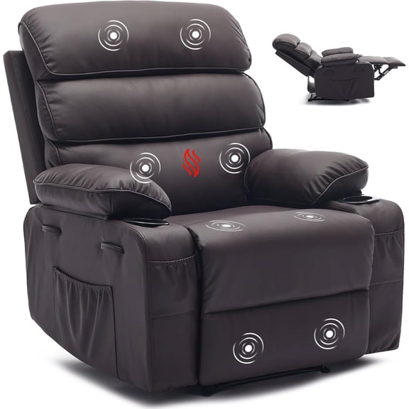Sunvasagoo Extra Wide PU Leather Manual Recliner w/Massage & Heat, 350Lb Capacity, 3 Colors