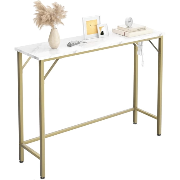 Sunvasagoo Industrial Console Table with USB/Outlets, 39.4" Slim Metal & MDF Sofa Table for Entryway