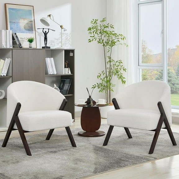 Sunvasagoo Mid-Century Accent Chair, Teddy Velvet, Linen, PU Leather with Wood Frame