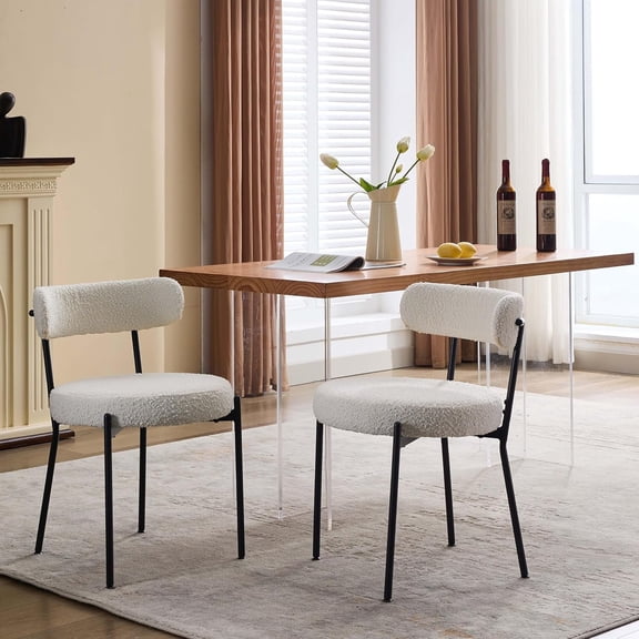 Sunvasagoo Mid Century Boucle Dining Chairs (Set of 2) w/Adjustable Legs, 300Lb Capacity