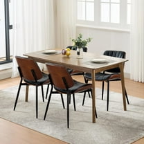 Sunvasagoo Mid-Century Dining Chairs Set of 4, PU Leather, Walnut Back, Black Metal