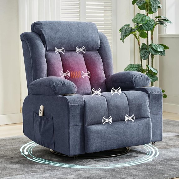 Sunvasagoo Modern Manual Reclining Sofa with Massage and Heat,Adjustable Recliner Massage Chair for Adults and Seniors,Padded Seat Backrest with Lumbar Support for Living Room