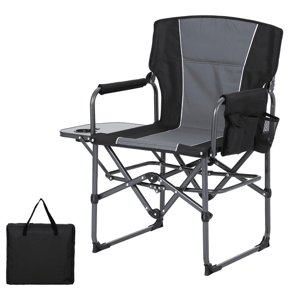 Sunvasagoo Oversized Folding Director Chair with Side Table, Heavy Duty 400LB Camping Chair, Blue/Black