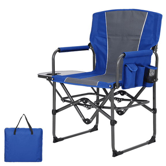Sunvasagoo Oversized Folding Director Chair with Side Table, Heavy Duty 400LB Camping Chair, Blue/Black