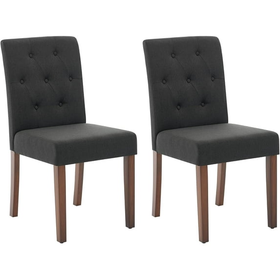 Sunvasagoo Parsons Dining Chairs Set of 2, Upholstered Linen Fabric w/ Black Wood Legs