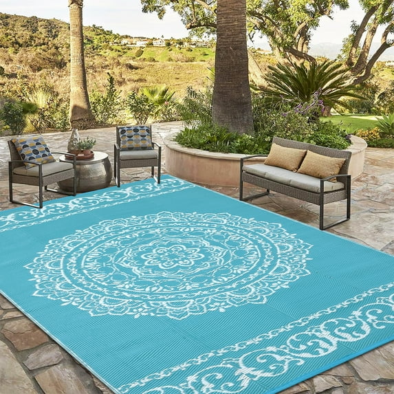 Sunvasagoo Waterproof Outdoor Rug | Reversible Plastic Straw Patio Mat for Camping | Durable Indoor/Outdoor RV Carpet for Deck, Camper, Porch, Balcony, Backyard