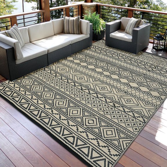 Sunvasagoo Waterproof Reversible Outdoor Rug – Lightweight Portable Patio MWaterproof Reversible Outdoor Rug – Lightweight Portable Patio Mat for Camping, RV, Deck, Porch – UV & mark Resistant