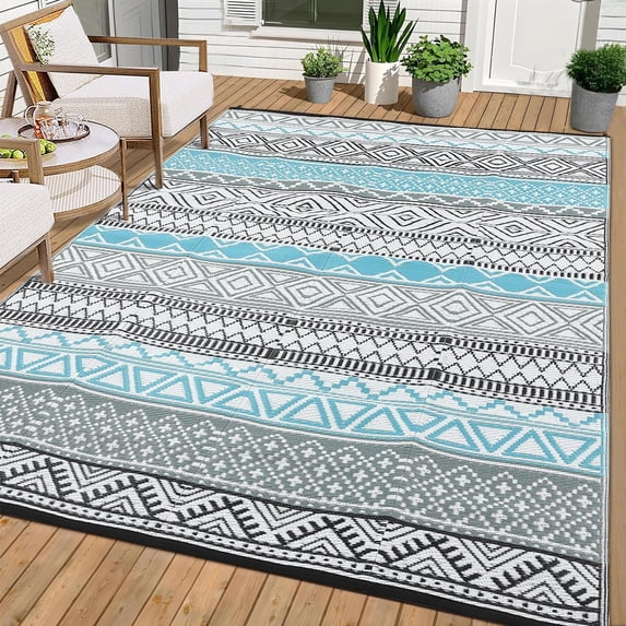 Sunvasagoo Waterproof Reversible Outdoor Rug – Lightweight Portable Patio MWaterproof Reversible Outdoor Rug – Lightweight Portable Patio Mat for Camping, RV, Deck, Porch – UV & mark Resistant