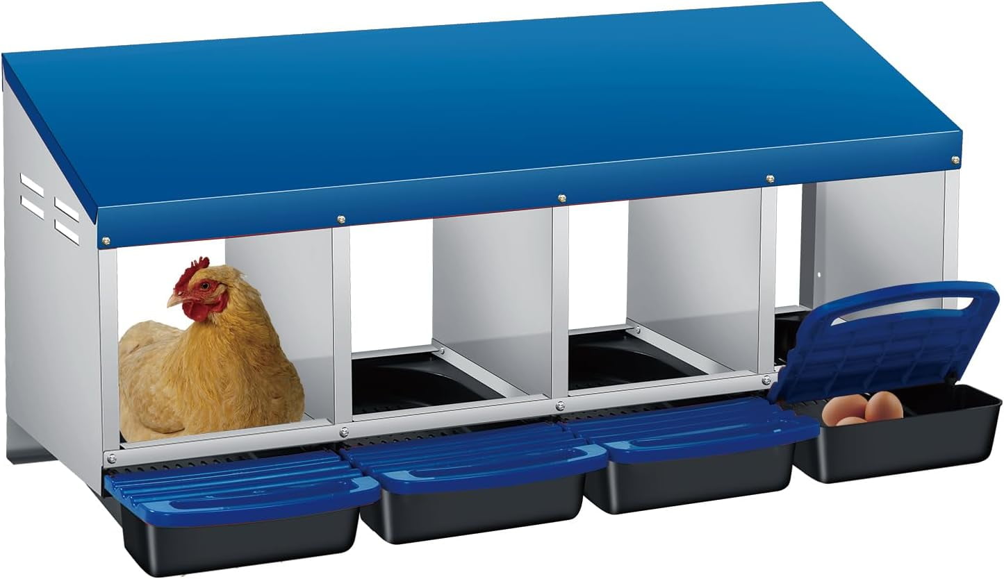 Sunvasagoo Zinc Alloy Chicken Nesting Box, 3/4 Hole Roll Away Egg Laying Box w/ Removable Tray, Wall Mount or Freestanding