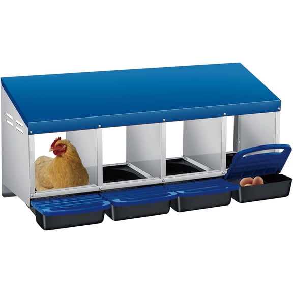 Sunvasagoo Zinc Alloy Chicken Nesting Box, 3/4 Hole Roll Away Egg Laying Box w/ Removable Tray, Wall Mount or Freestanding