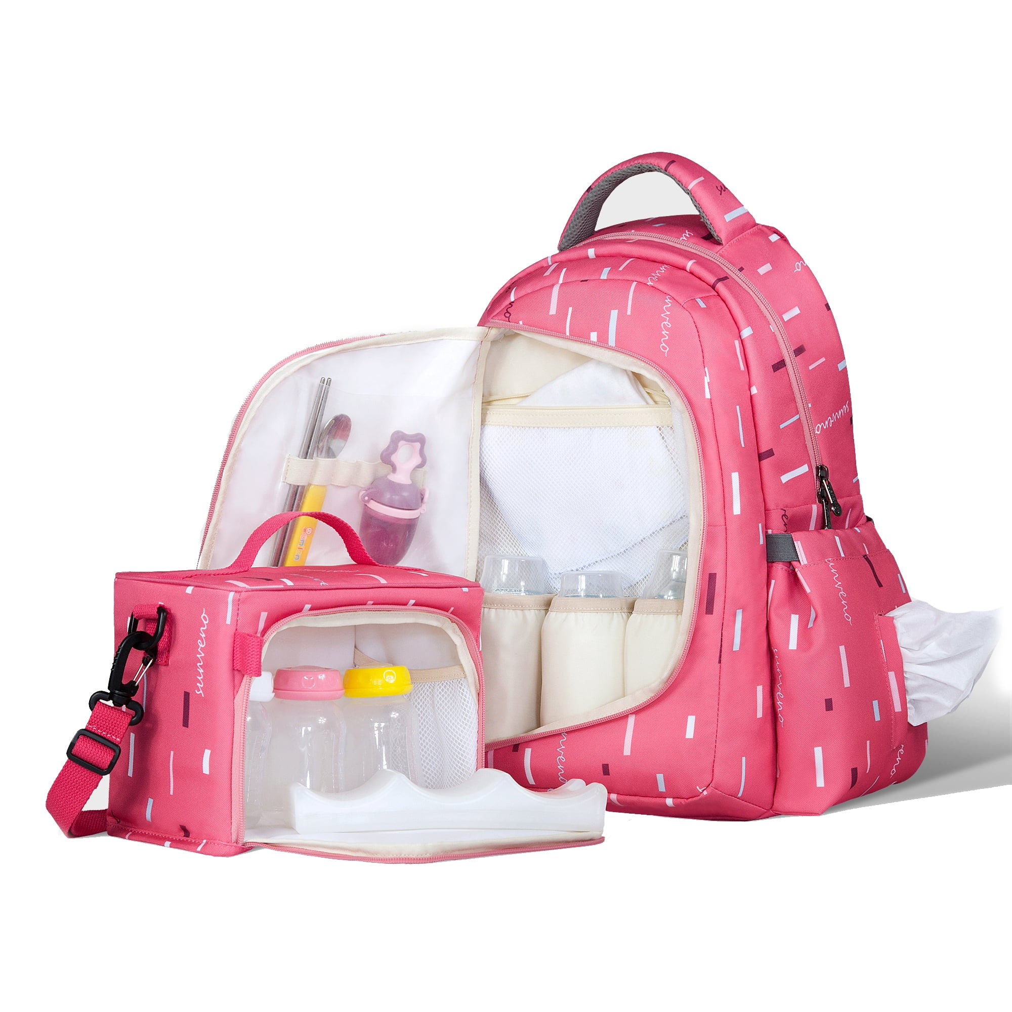 Sunveno 2in1 Nursing Baby Diaper Bag Travel Backpack, Pink