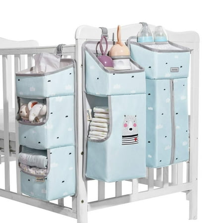 Sunveno 3-in-1 Crib Nursing Organizer Set for Baby Essentials Storage, Blue