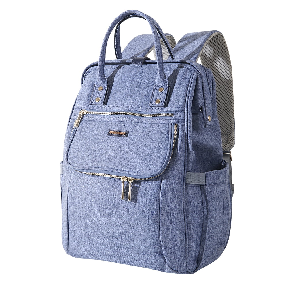 Sunveno Easy Open Diaper Bag Backpack with Insulated Pockets, Stroller Straps and Changing Pad, Blue