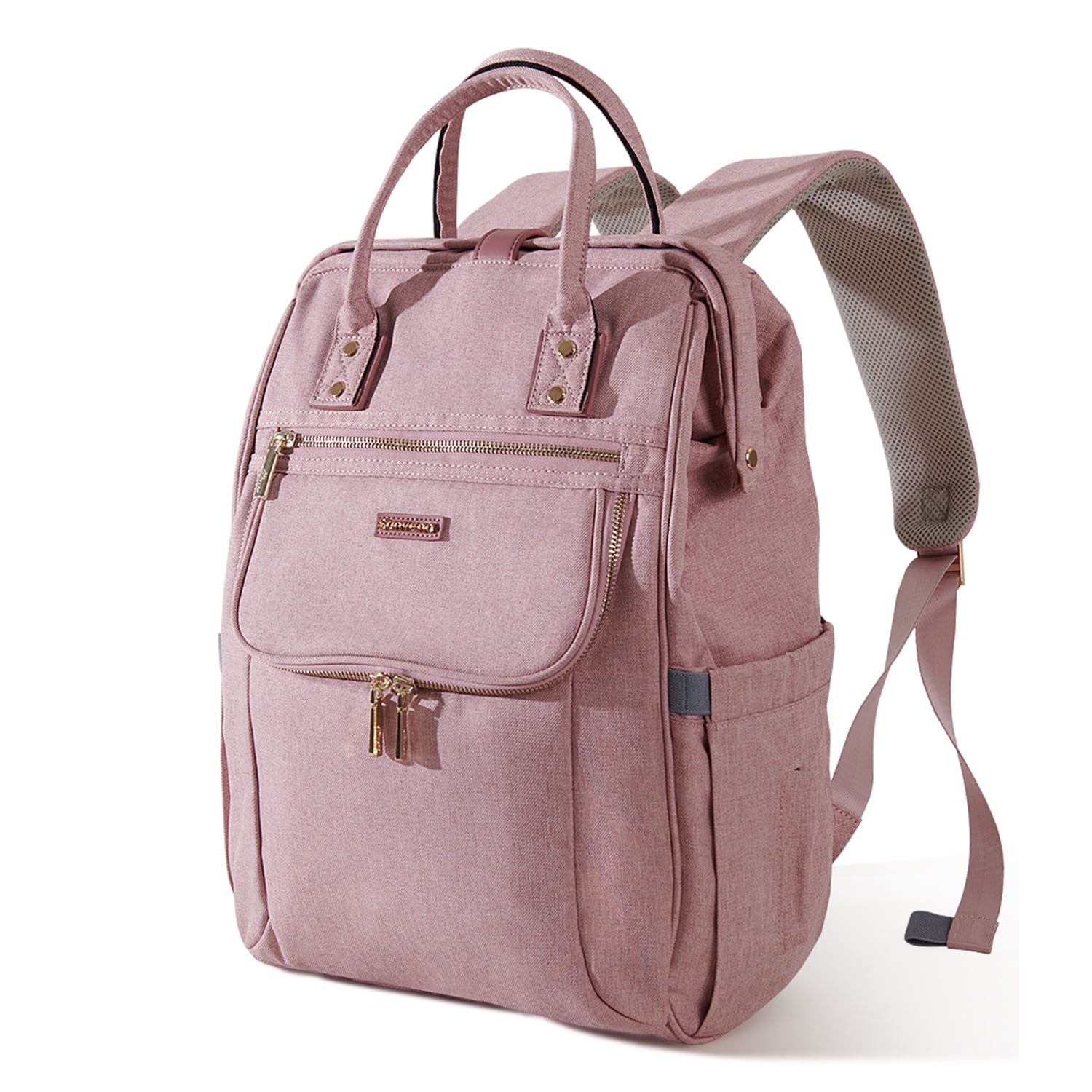 Sunveno Easy Open Diaper Bag Backpack with Insulated Pockets, Stroller Straps and Changing Pad, Pink