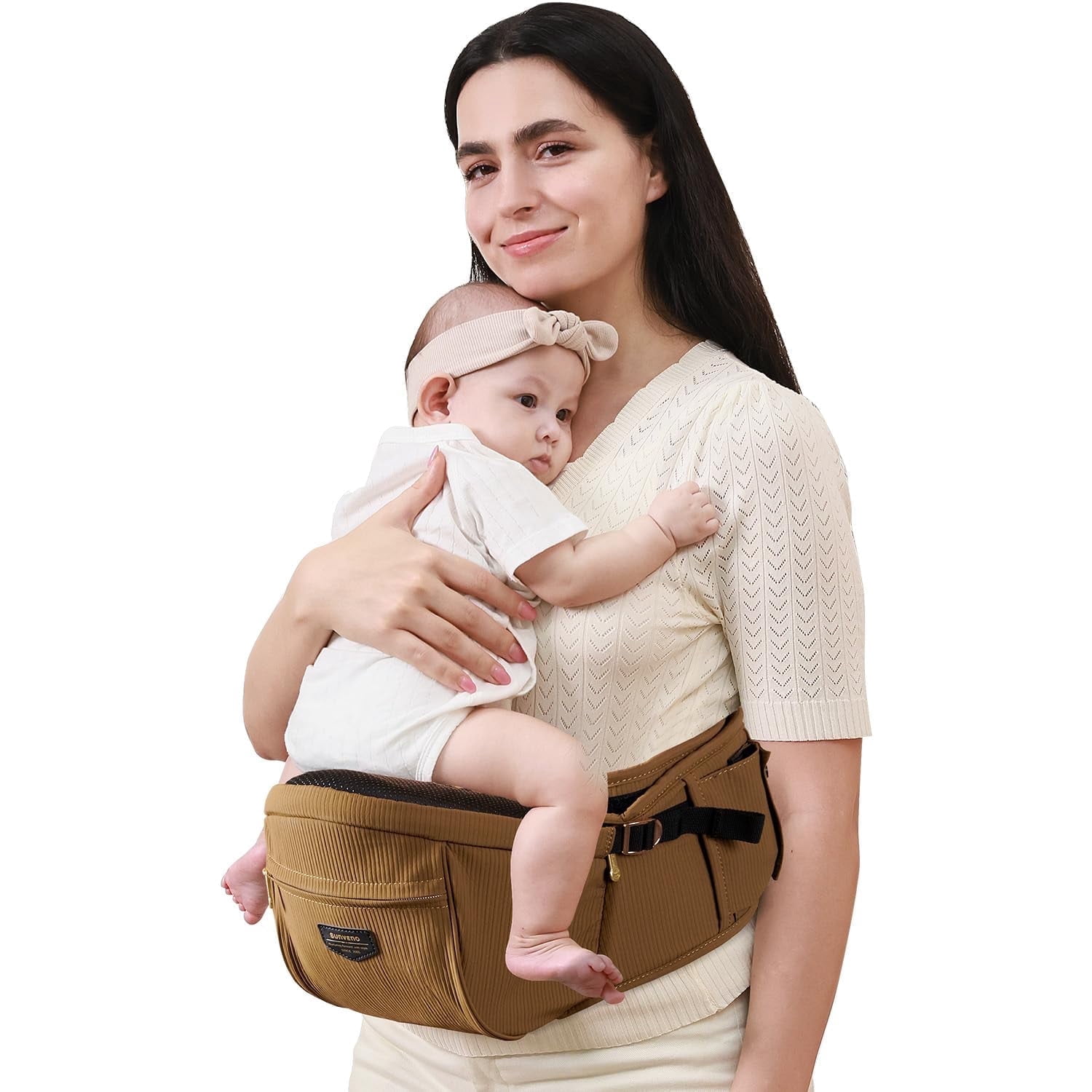 Sunveno Ergonomic Hip Baby Carrier with Seat, Adjustable Waistband & Storage Pockets, Newborn to Toddler up to 45 lbs