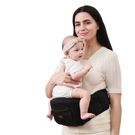 Sunveno Ergonomic Hip Baby Carrier with Seat, Adjustable Waistband & Storage Pockets, Newborn to Toddler up to 45 lbs