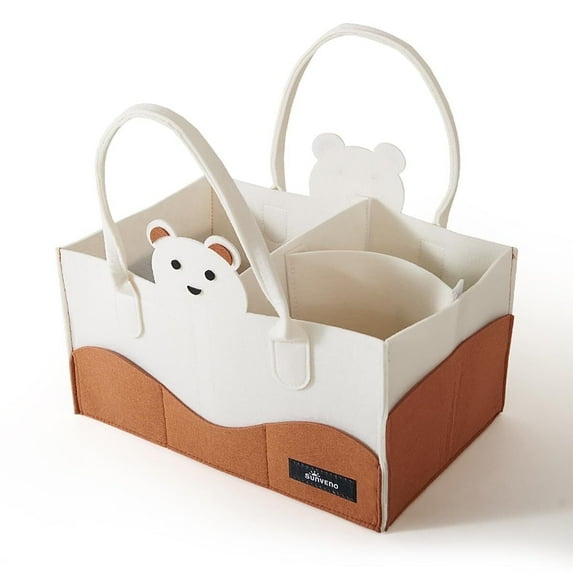 Sunveno Foldable Polyester Nursery Diaper Caddy Organizer for Infant with Bear