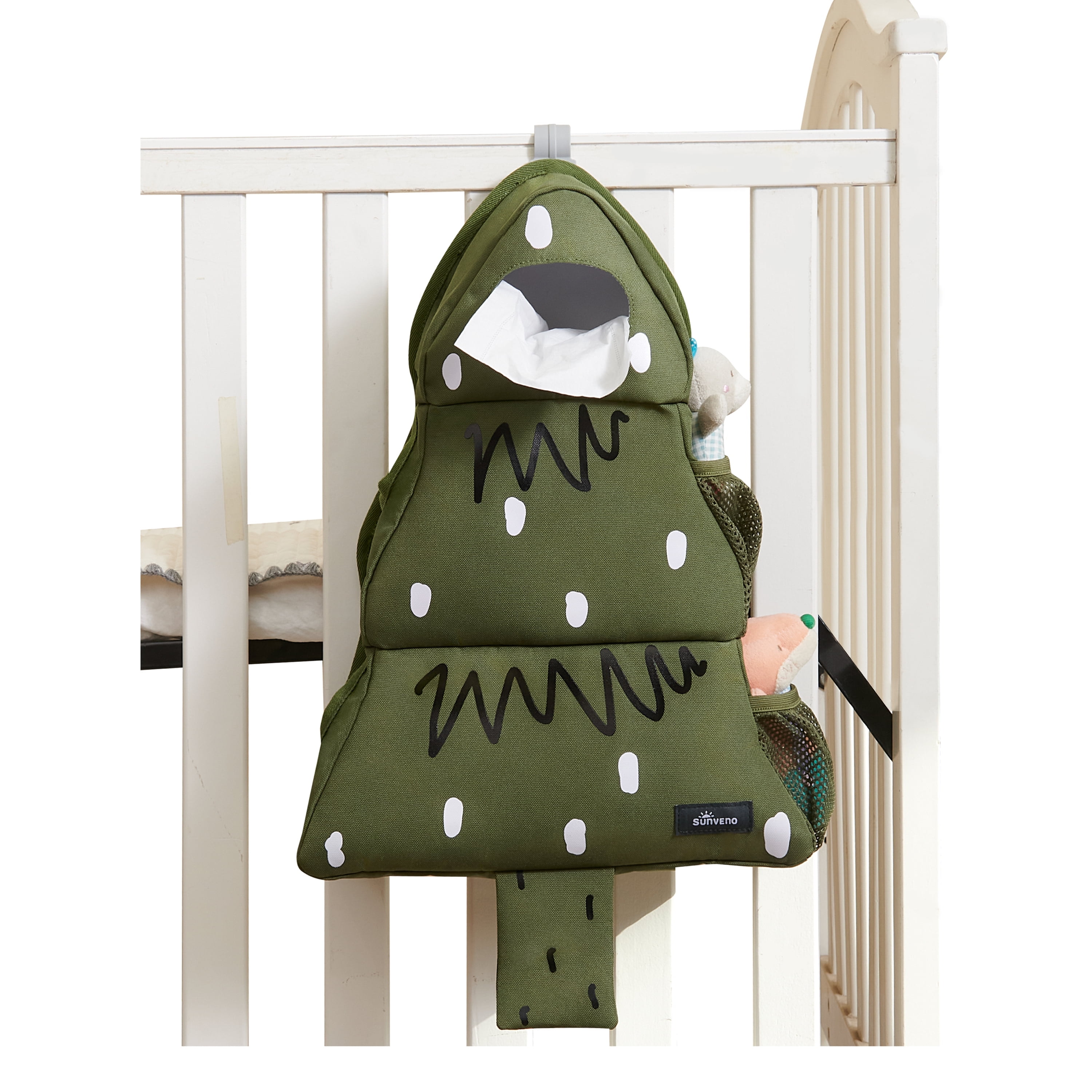 Sunveno Hanging Diaper Caddy Organizer Crib Nursing Organizer, Green Tree, 1pc