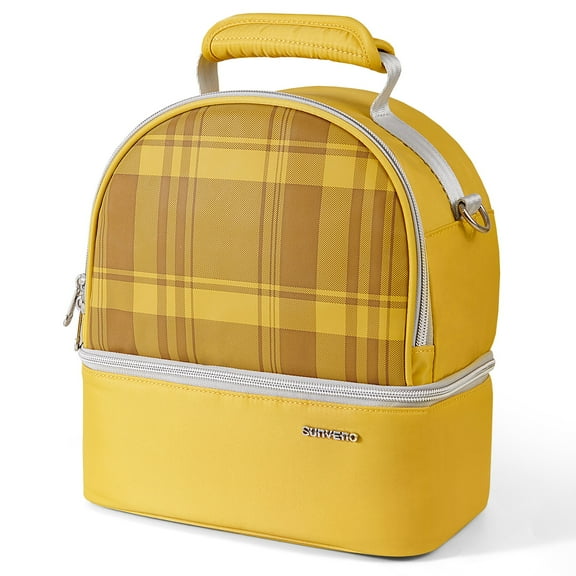 Sunveno Insulated Lunch Box Double Deck Cooler Bag, Yellow