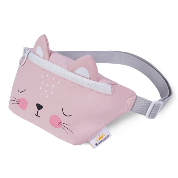 Sunveno Kids Fanny Pack Small Cartoon Crossbody Bag Purse Waist Backpack, Pink Cat