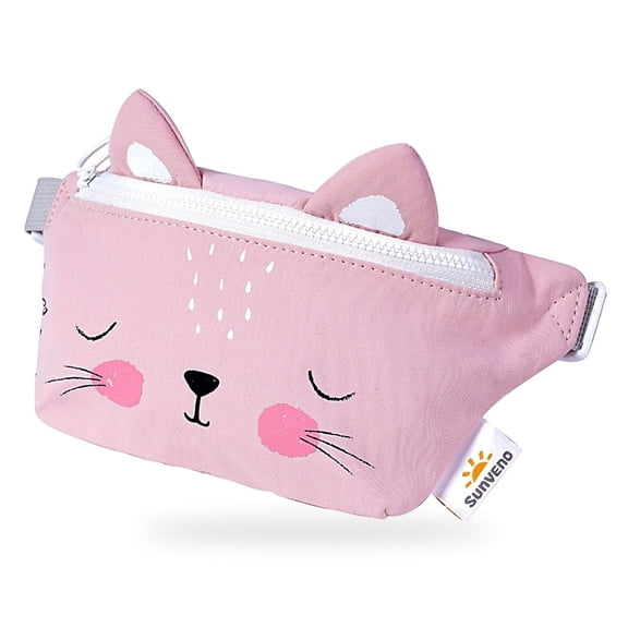 SUNVENO Kids Fanny Pack, Cartoon Animal Belt Bag with Adjustable Strap, Crossbody Waist Bag for Girls Boys, Pink Cat