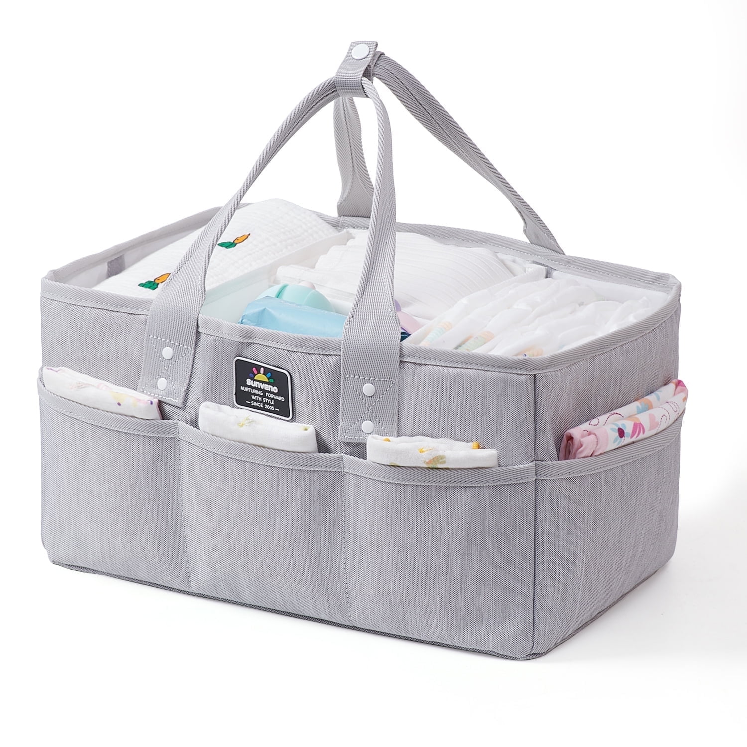 Sunveno Large Polyester Nursery Portable Diaper Caddy Organizer for Changing Station