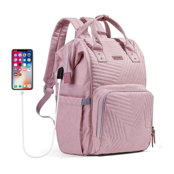 Sunveno Quilted Diaper Backpack Large Capacity Diaper Bag, Pink