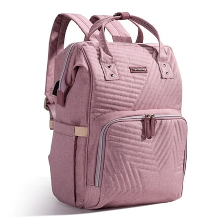 Sunveno Quilted Diaper Backpack Large Capacity Diaper Bag, Pink