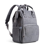 SUNVENO Quilted Diaper Backpack, Large Capacity Baby Travel Bag, Gray