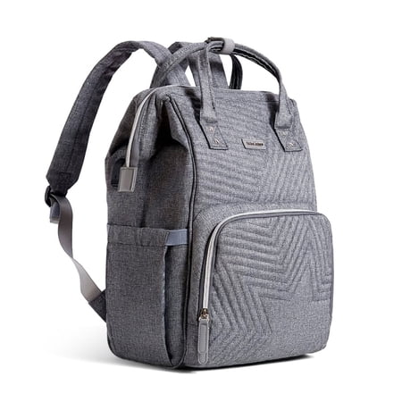 SUNVENO Quilted Diaper Backpack, Large Capacity Baby Travel Bag, Gray