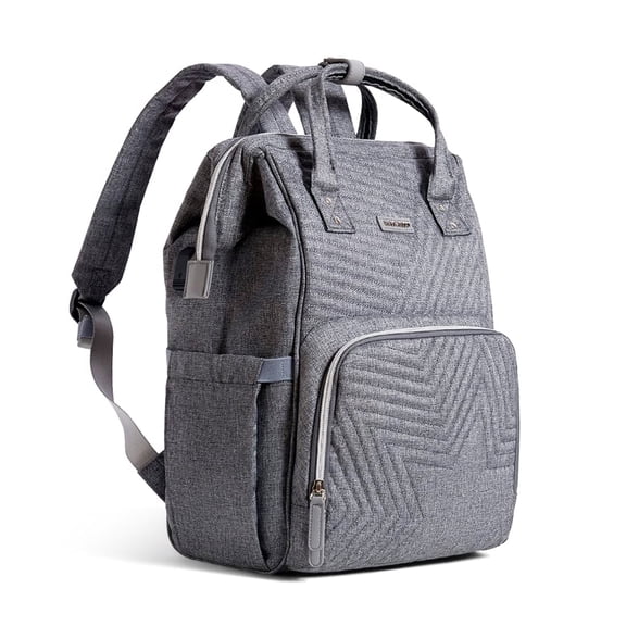 SUNVENO Quilted Diaper Backpack, Large Capacity Baby Travel Bag, Gray