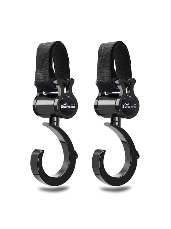 Stroller Hooks, 2 Pack, 360 Degree Rotating Adjustable Bag Hooks, Black