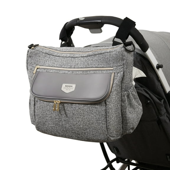 Sunveno Tweed Luxe Stroller Organizer Crossbody Bag Diaper Bag Travel Bag, Gray