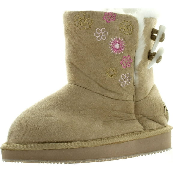 Sunville S-91007 Girl's Winter Boots Kids Childrens Faux Suede Warm Fur Lined Button Shoes 3 Colors